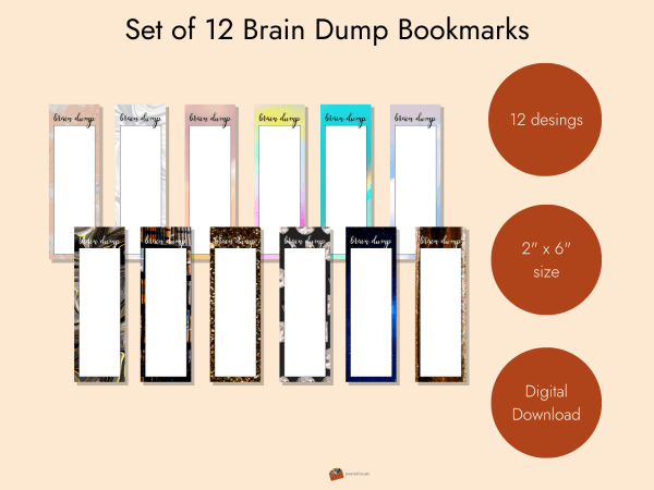 Set of 12 Brain Dump Bookmarks